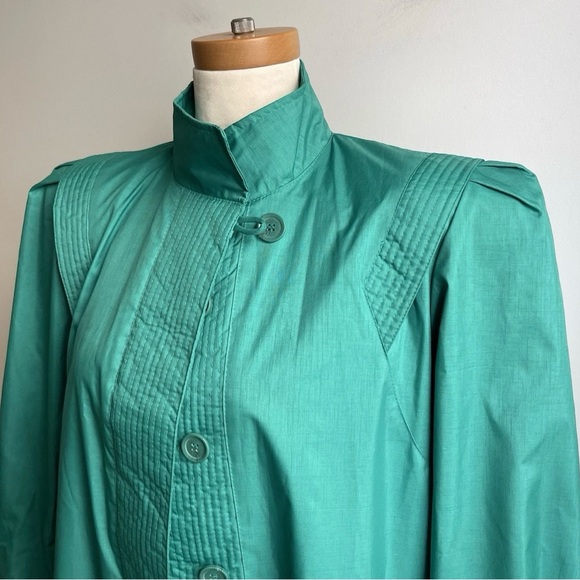 Vintage 80s Micki Green Long Raincoat Belt Lined Quilted Korea 9 10 Medium - Picture 4 of 11